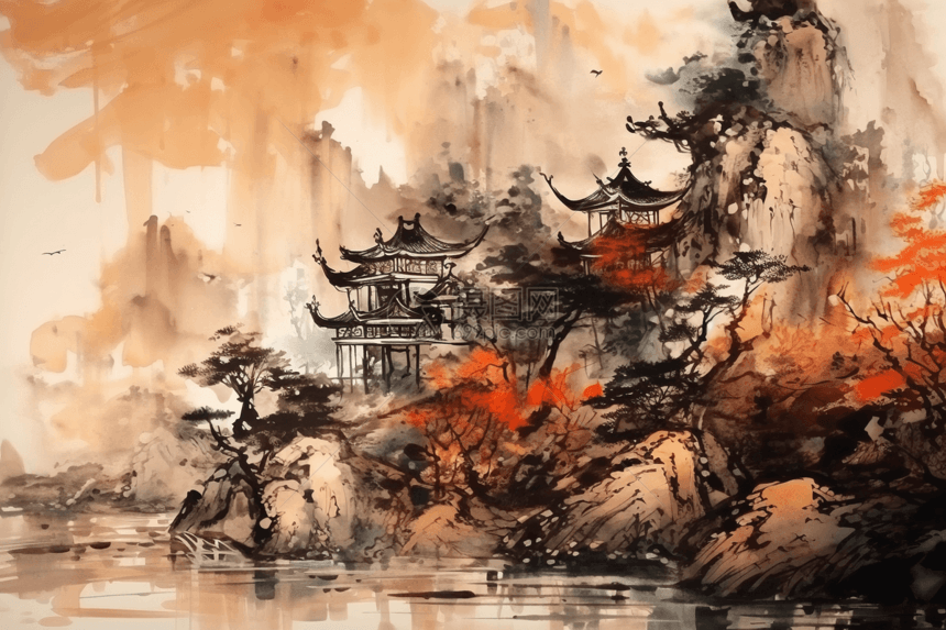 中国传统的建筑画图片