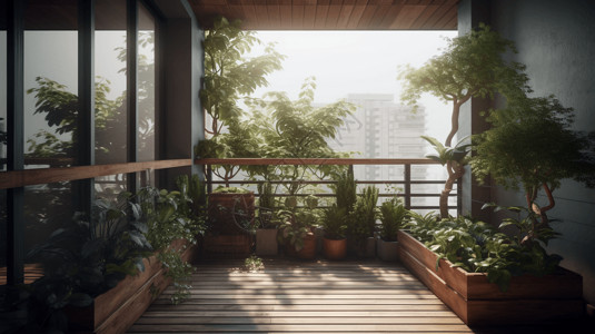 绿色植物的阳台高清图片