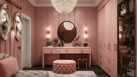 粉色梳妆台粉色时尚的衣帽间设计图片