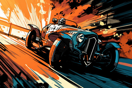 汽车 加速赛车在赛道上加速行驶的动态动作场景插画