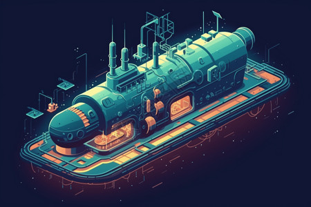 深海探索氢动力潜艇插图插画