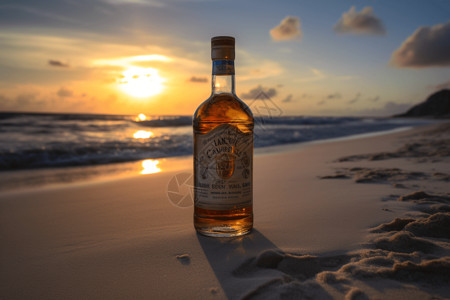喝着威士忌欣赏夕阳背景图片