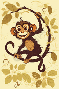 在藤蔓摇摆的顽皮猴背景图片