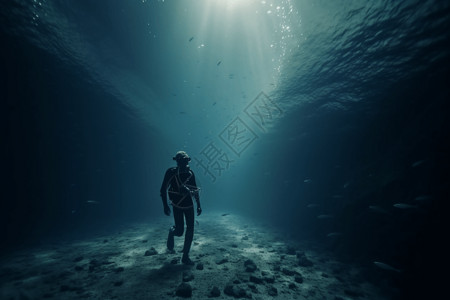 海底游行走在海底的潜水员设计图片
