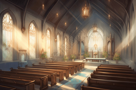 手绘婚礼教堂神圣的教堂设计图片