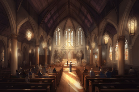 手绘婚礼教堂庄严神圣的婚礼教堂设计图片