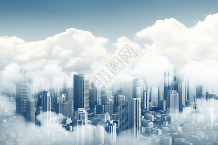百度云现代云海笼罩的城市插画