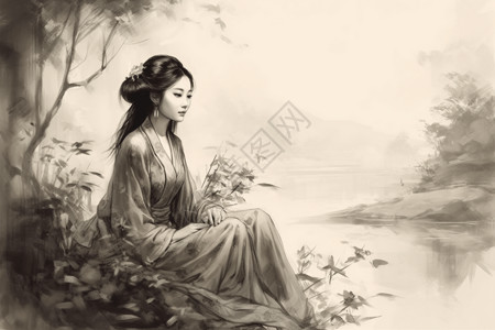 唐代女诗人才华横溢的女诗人插画