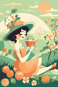 野餐的拟人化桃子图片