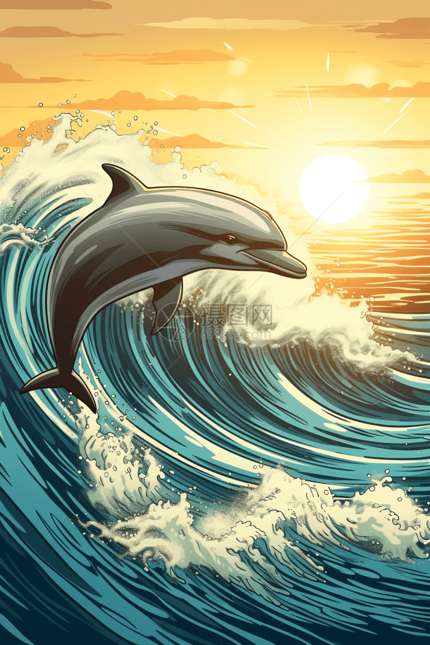 海浪中跳跃的海豚图片