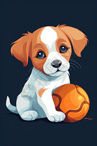 抱着球狗怀里抱着球的小狗插画