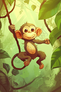 猴子挂在藤上在腾满上摇摆的猴子插画