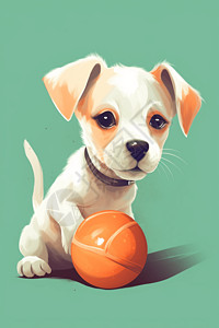 玩着球的小奶狗背景图片