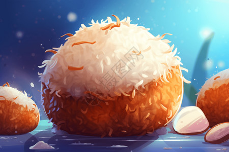 椰丝小方美味的椰子蛋糕插画