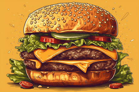 牛肉大汉堡美味可口的牛肉汉堡插画