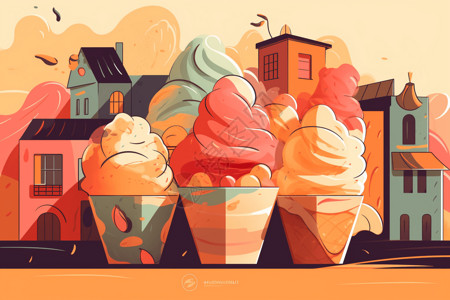意式特浓可口的甜筒冰淇淋插画