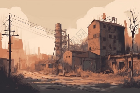 机械城镇废弃的工厂插画