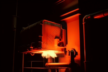 橙色高温工厂里的焚烧炉插画