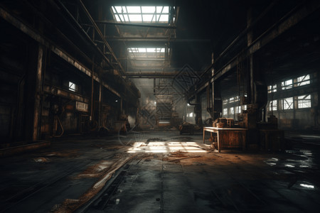 生锈废弃的工厂内部图片