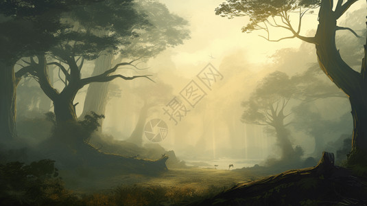 雾蒙蒙的宁静森林图片