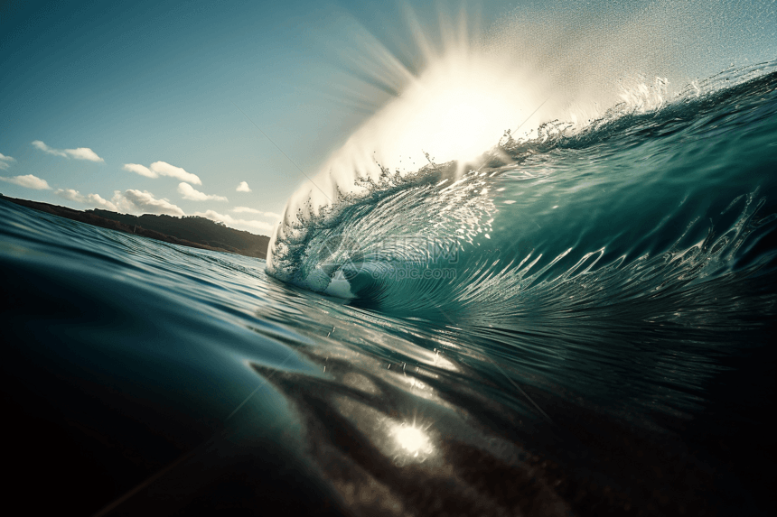 阳光照射的波浪图片