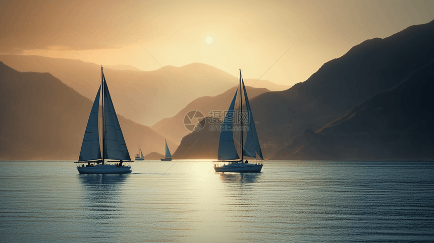 黎明时海岸上的帆船图片