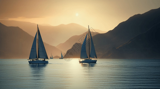 黎明时海岸上的帆船图片
