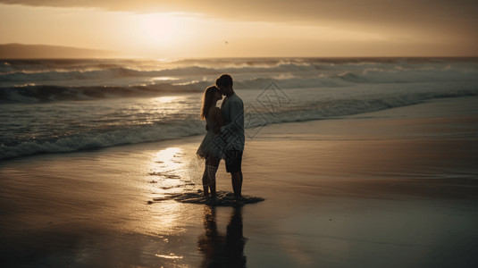 在海滩上拥抱的相爱情侣图片