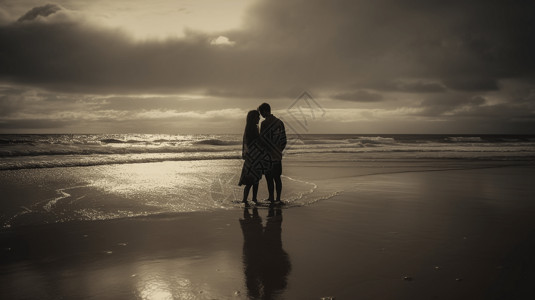 在沙滩上拥抱的情侣背景图片