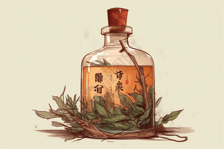 中医草药酊的艺术插图图片