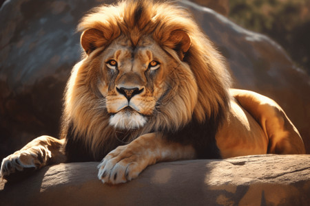 在岩石上晒太阳的狮子高清图片