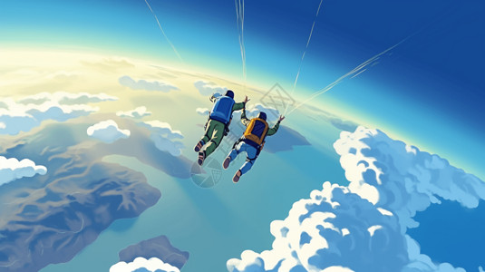高空云跳伞运动员插画