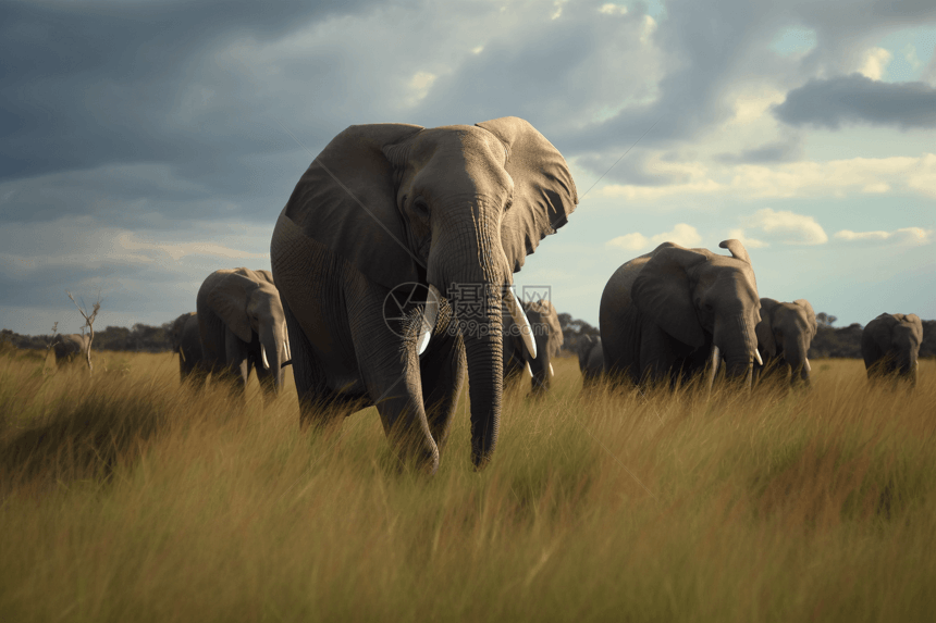 在草原中的大象图片