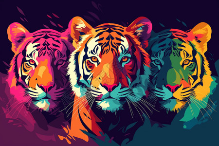 多种色彩的老虎插画图片