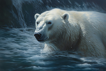 白色油画白色北极熊油画插画