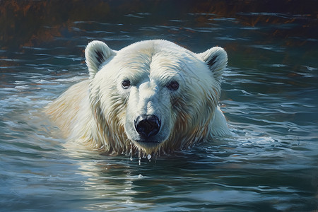 在冰冷的河中的北极熊背景图片