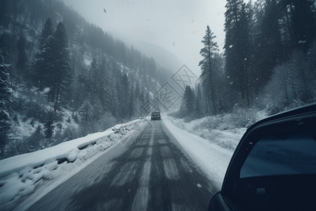 冰天雪地中行驶的汽车图片
