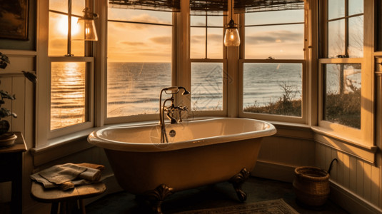海滨灯浴缸靠近窗户背景