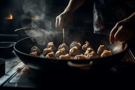 煎饺子背景图片