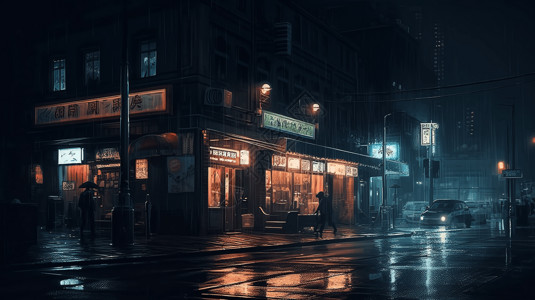 城市街道的夜生活场景图片