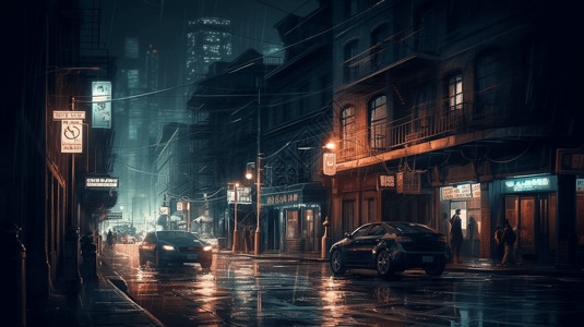 夜晚的城市街道背景图片