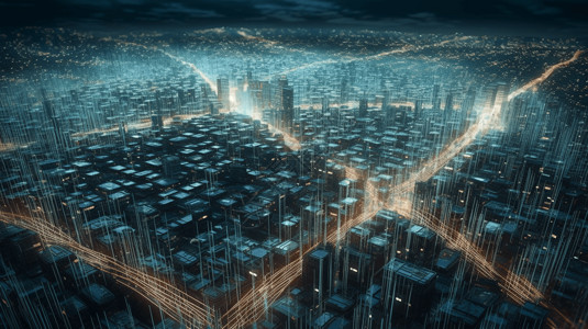 二进制代码的抽象城市背景图片