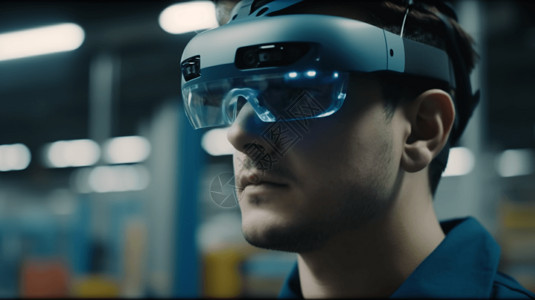 的未来派戴着增强现实眼镜的工人背景