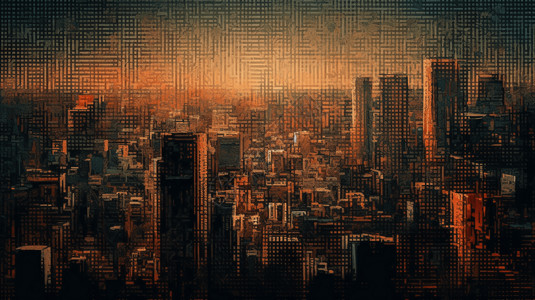 黄昏时的二进制城市景观背景图片