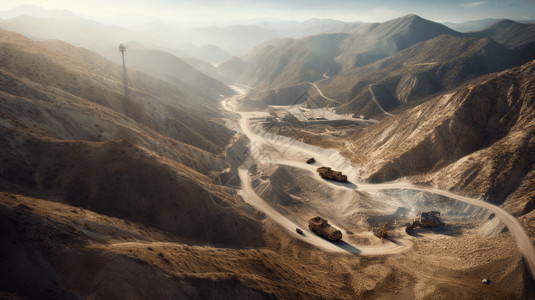 山间风景道路山间矿区的鸟瞰图设计图片