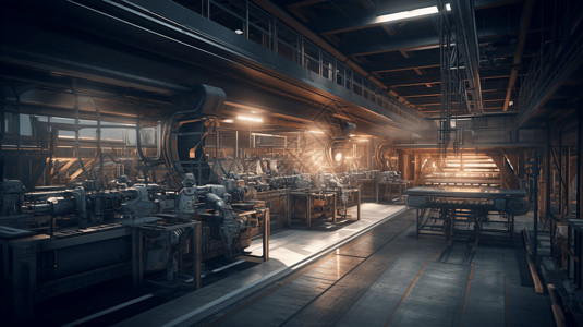 工厂机器人的生产线全景图片