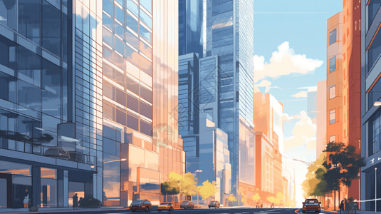 城市立面玻璃立面摩天大楼3D插图插画