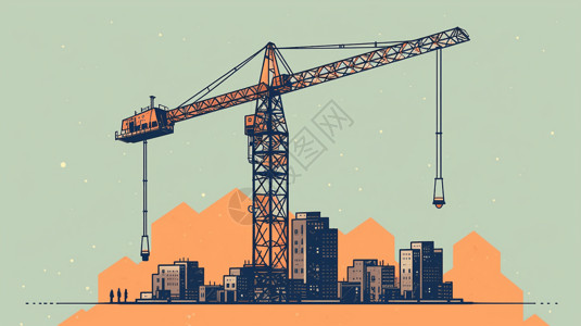 空旷城市建筑起重机平面插图插画