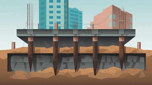 基础施工为建筑物设置的基础的插图插画