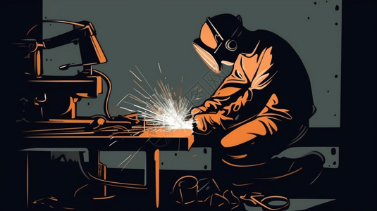 工厂焊工在工作的平面插图背景图片